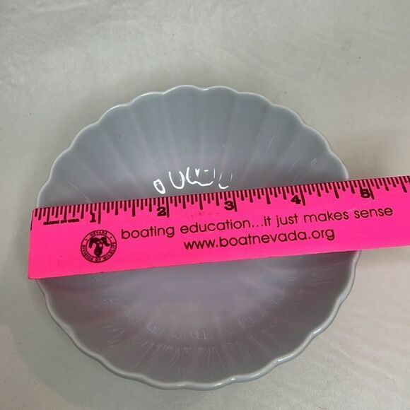 Porcelain Bowl 4 3/4 In Round 1 3/4 In Tall Vintage Sea Stripe Blue Green Ribbed - Picture 7 of 8